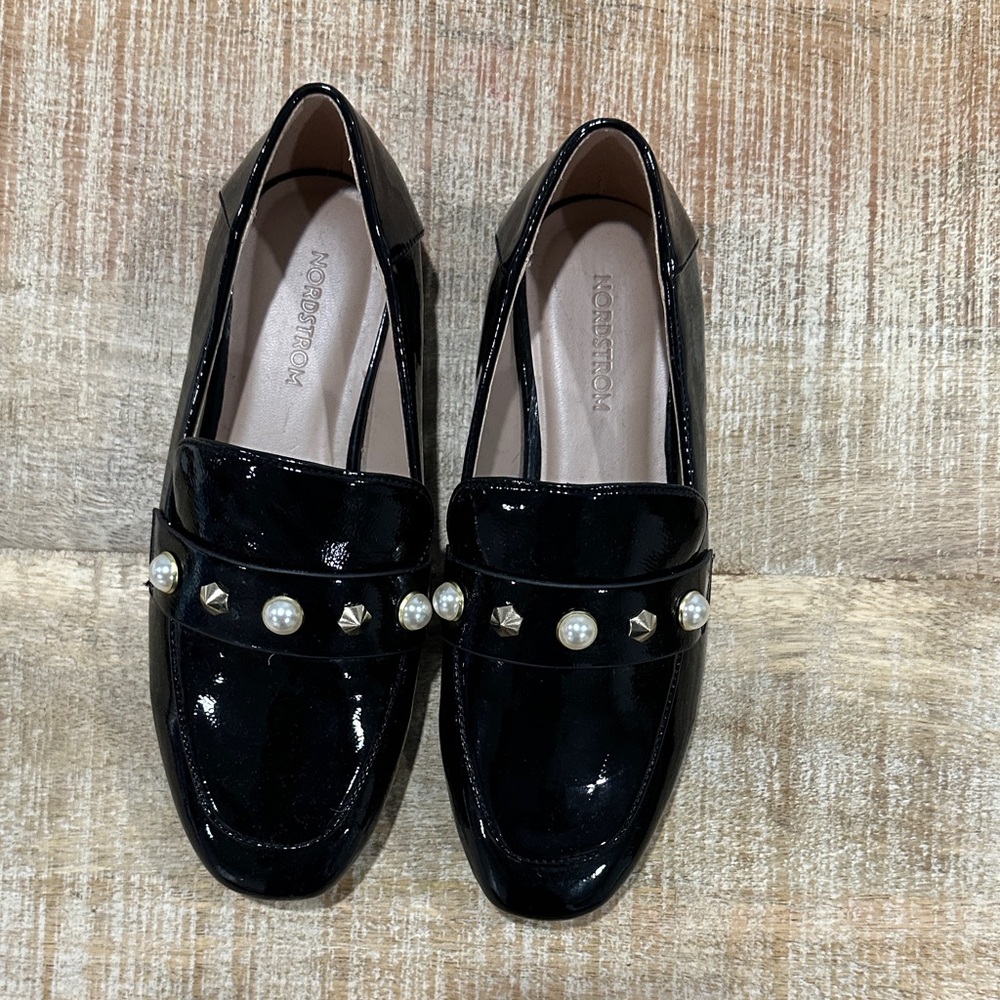 Nordstrom Black Kids Dress Shoes with Pearl Accents